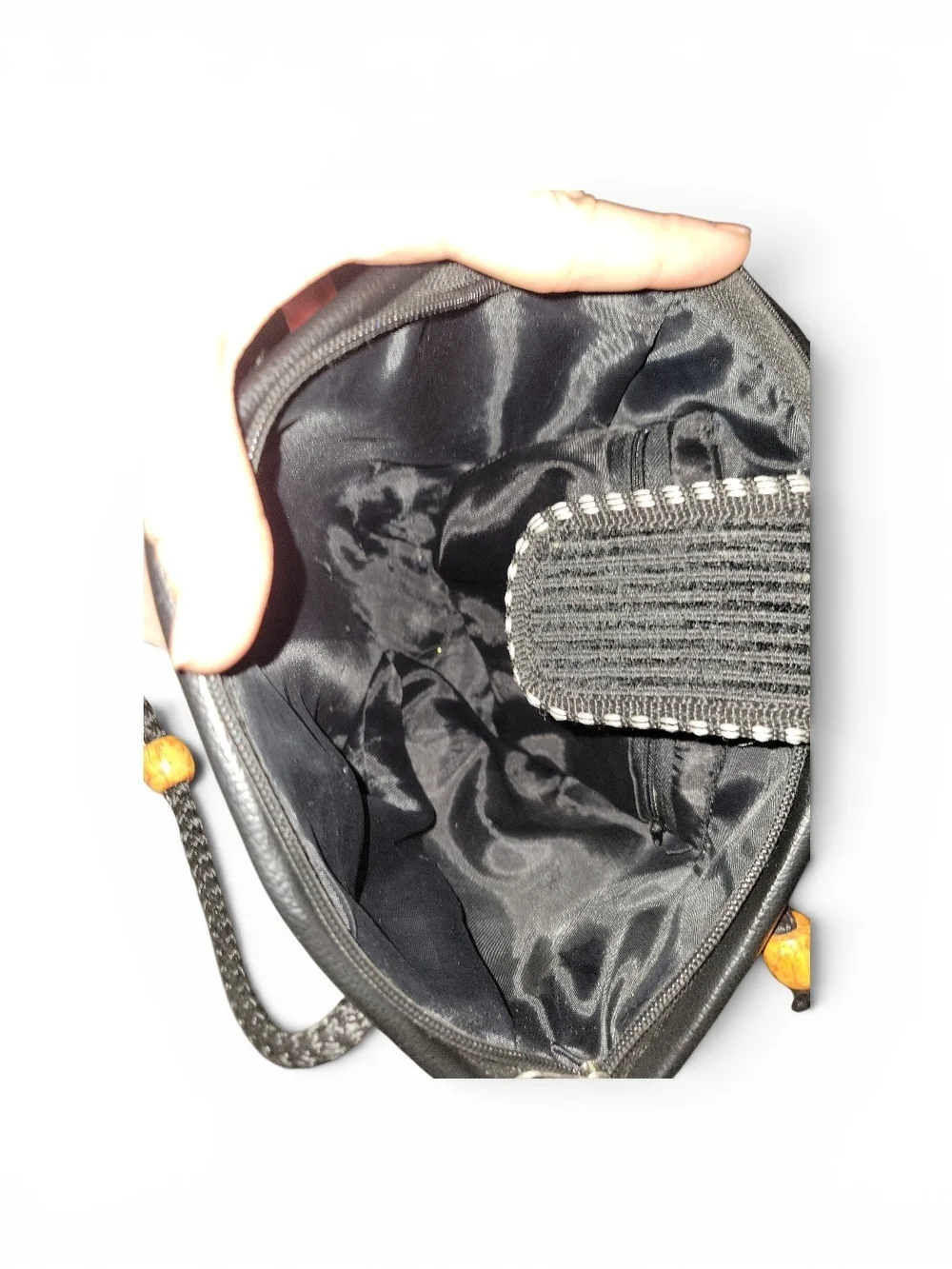 Boho Geometric  Black & Tan Zippper Shoulder Bag 7.5Hx12W